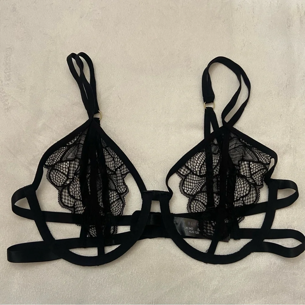 New! Bluebella Emerson open cup Black Lace unlined Strappy Bra 1804